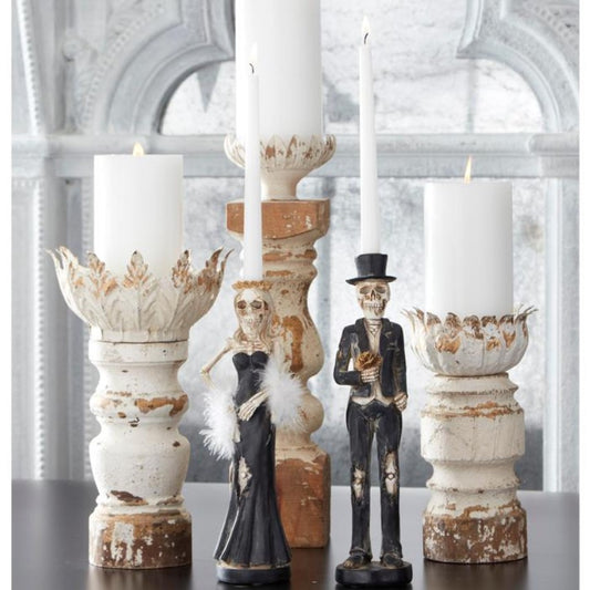 Skeleton Man & Lady Couple Taper Candleholder Set