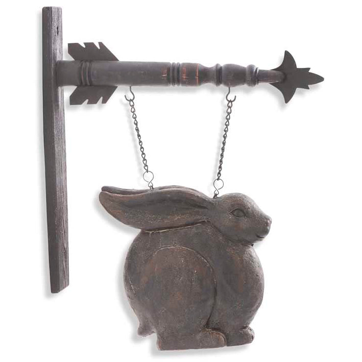 A double-sided resin arrow replacement sign featuring a sitting bunny rabbit design, intended to be hung on an arrow bracket.