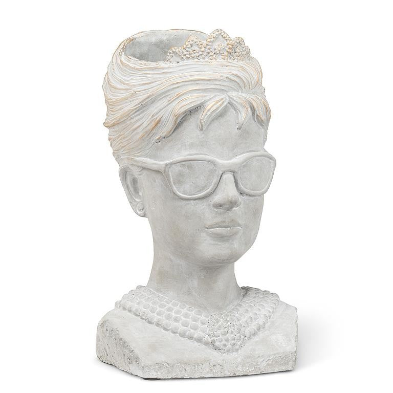 Woman Head with Sunglasses and Pearl Necklace Planter Pot
