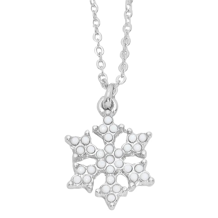 Snowflake Pendant Necklace (White Beaded)