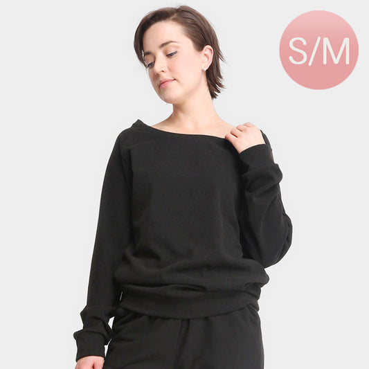 Soft Boat Neck Fleece Sweatshirt (Black)