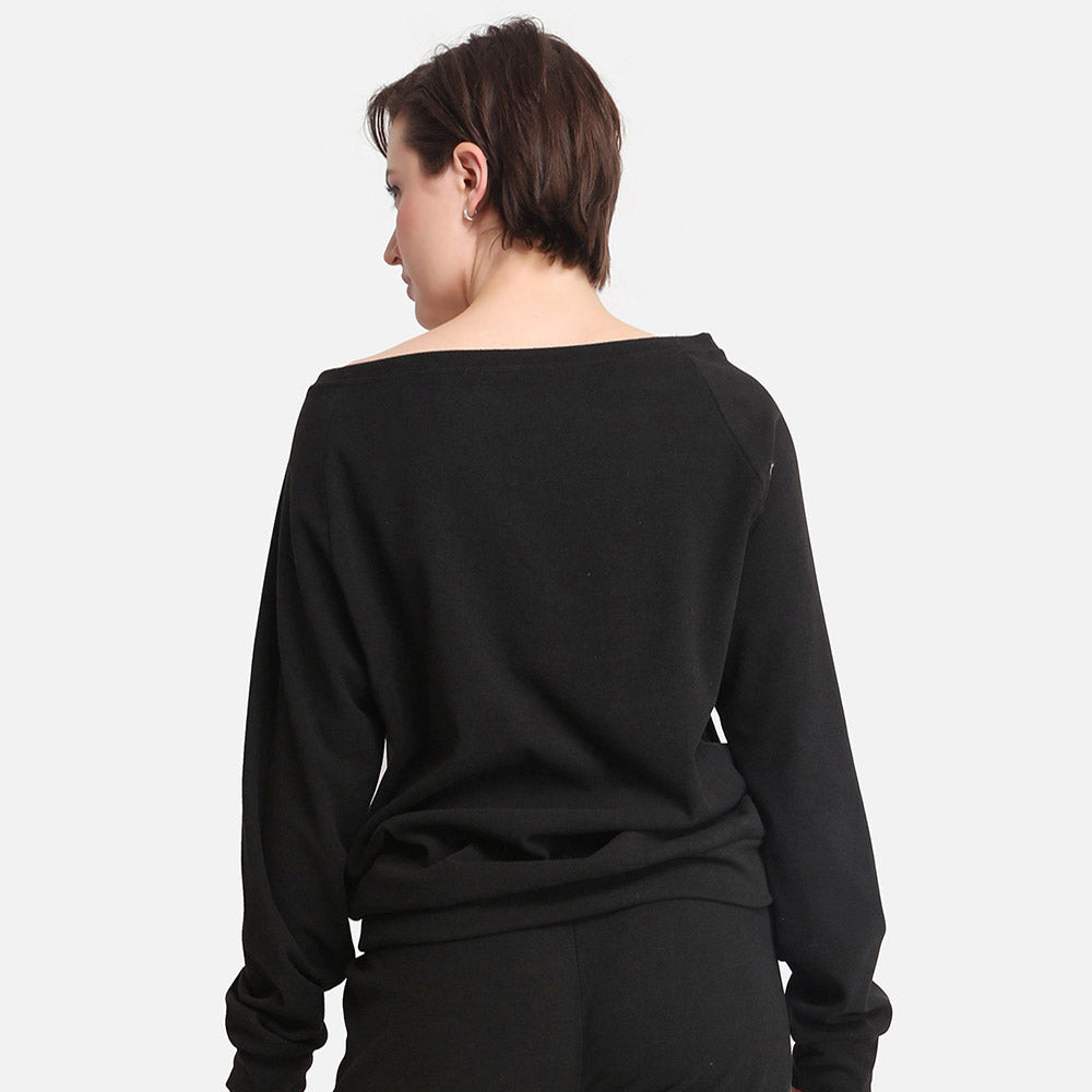 Soft Boat Neck Fleece Sweatshirt (Black)