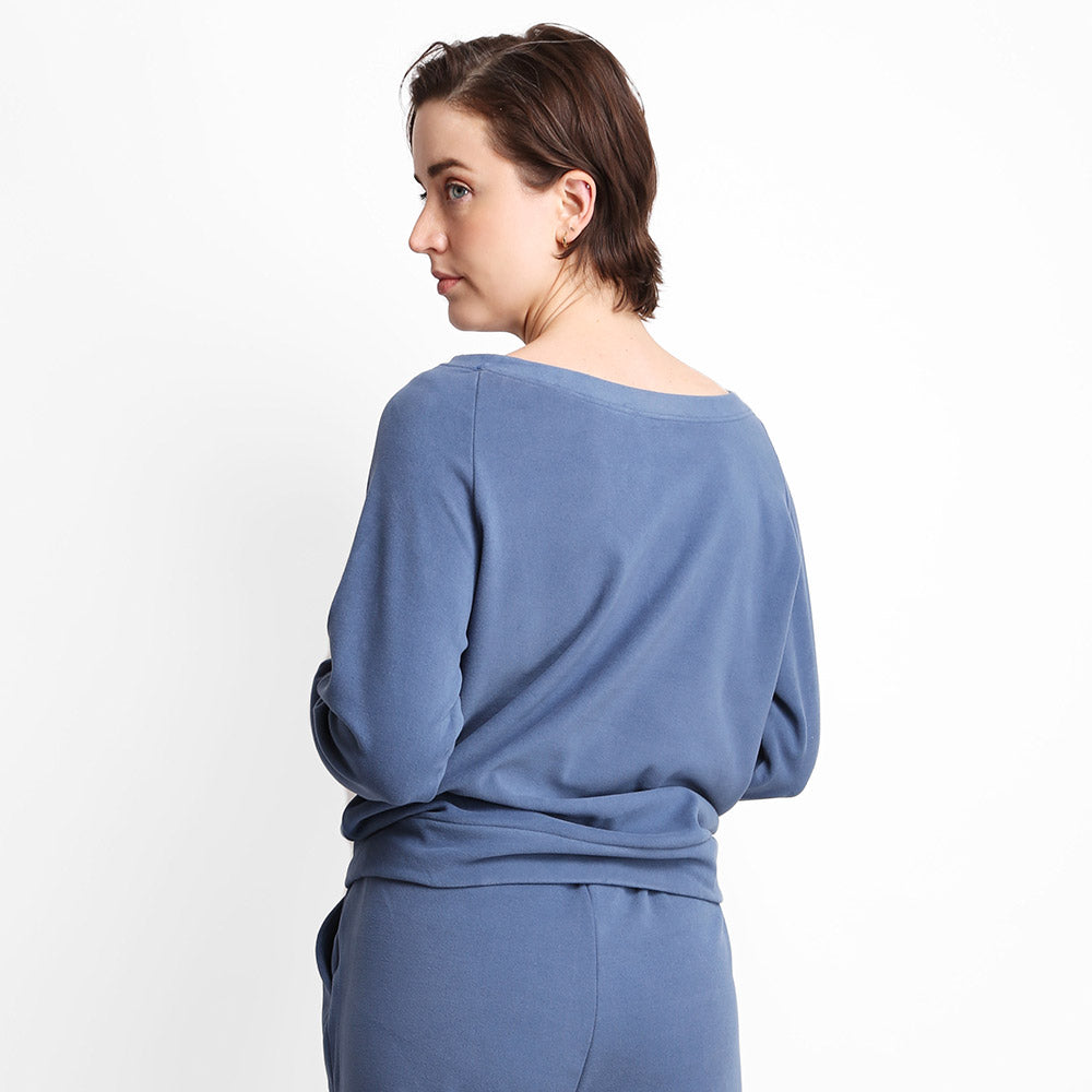 Soft Boat Neck Fleece Sweatshirt (Denim Blue)