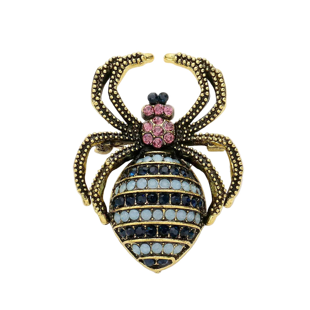 Stone Embellished Spider Pin Brooch