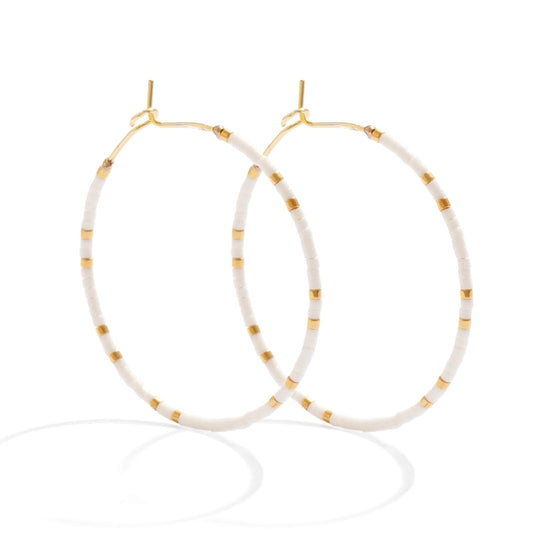 Miyuki Delica Beaded Hoop Earrings (White)