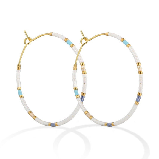 Miyuki Delica Beaded Hoop Earrings (White, Periwinkle, Blue)