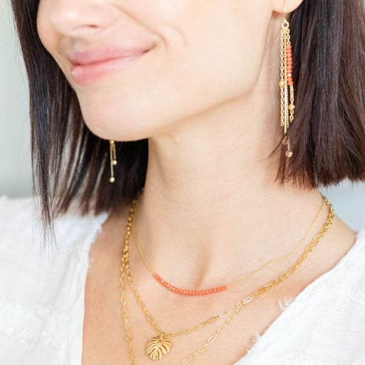 Delicate Crystal Accented Gold Necklace (Navy Blue)