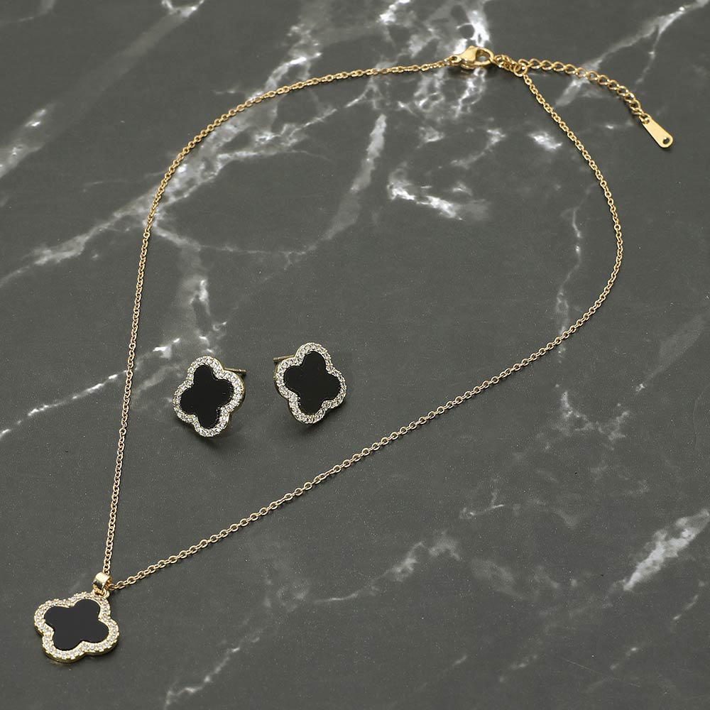 Rhinestone Quatrefoil Necklace and Earring Set (Assorted Colors)