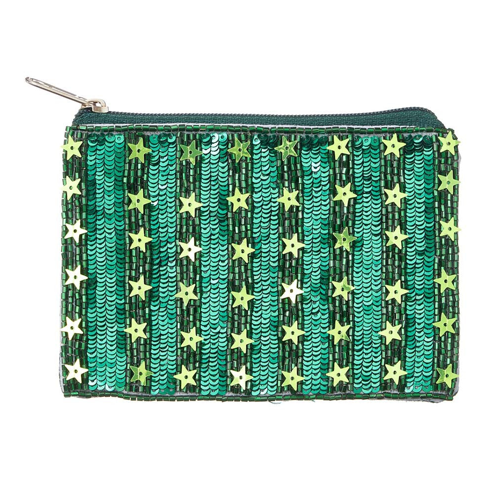 Green Star Seed Beaded Pouch Bag Coin Purse