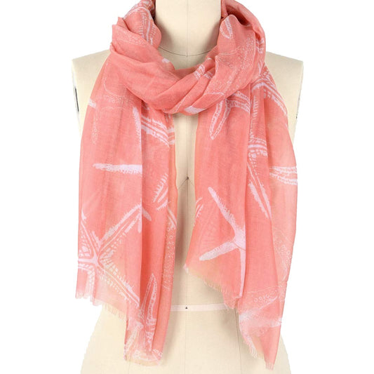 Pink & White Starfish Lightweight Scarf Pareo Wrap