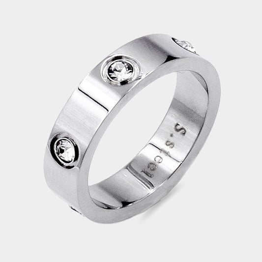 Stone Embellished Stainless Steel Band Ring