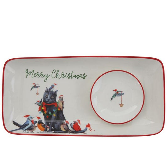 Cat & Birds Platter & Round Dish Set
