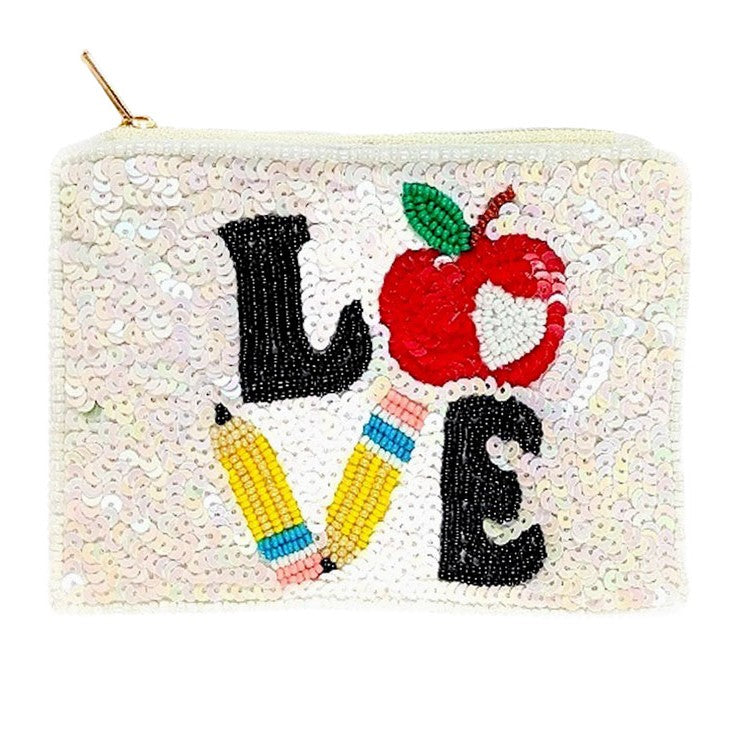 LOVE Apple Pencil Seed Beaded Pouch Bag Coin Purse