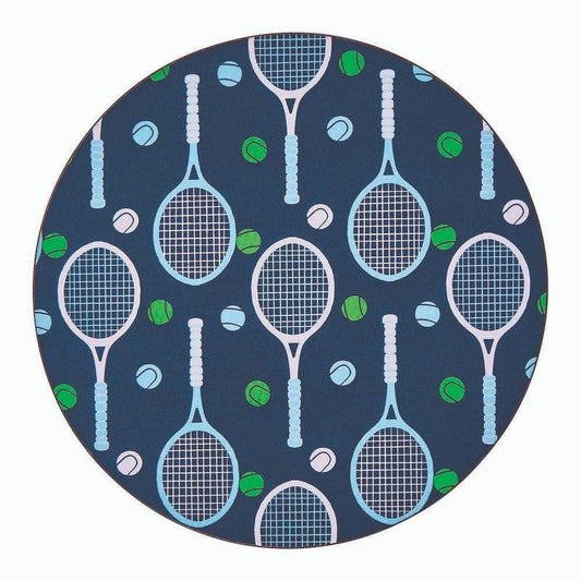 Tennis Racquets & Balls Round Coasters, Set of 4