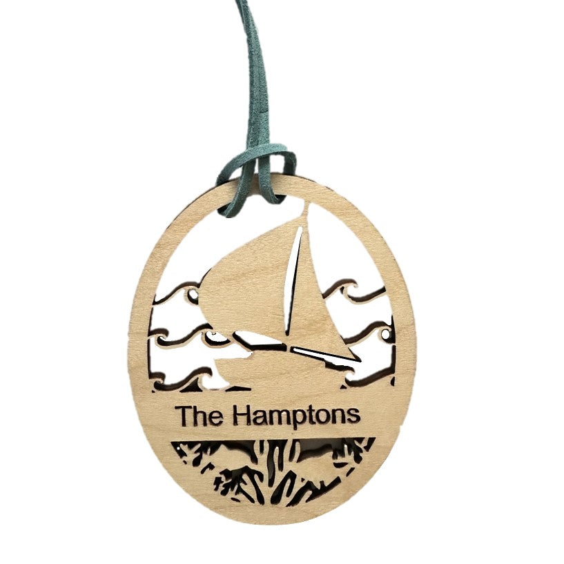 The Hamptons Nautical Sailboat Wood Christmas Tree Ornament