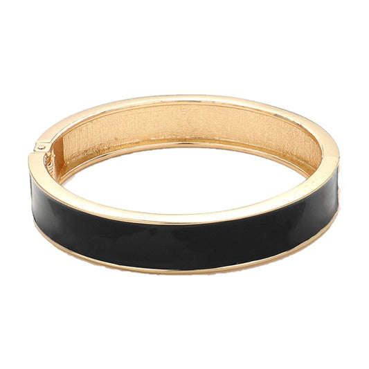 Enamel Hinged Bangle Bracelet (Thick, Black, Gold)