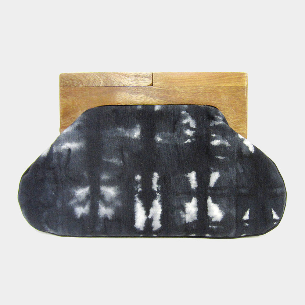 Tie Dye Wood Closure Wide Clutch Bag (Black)