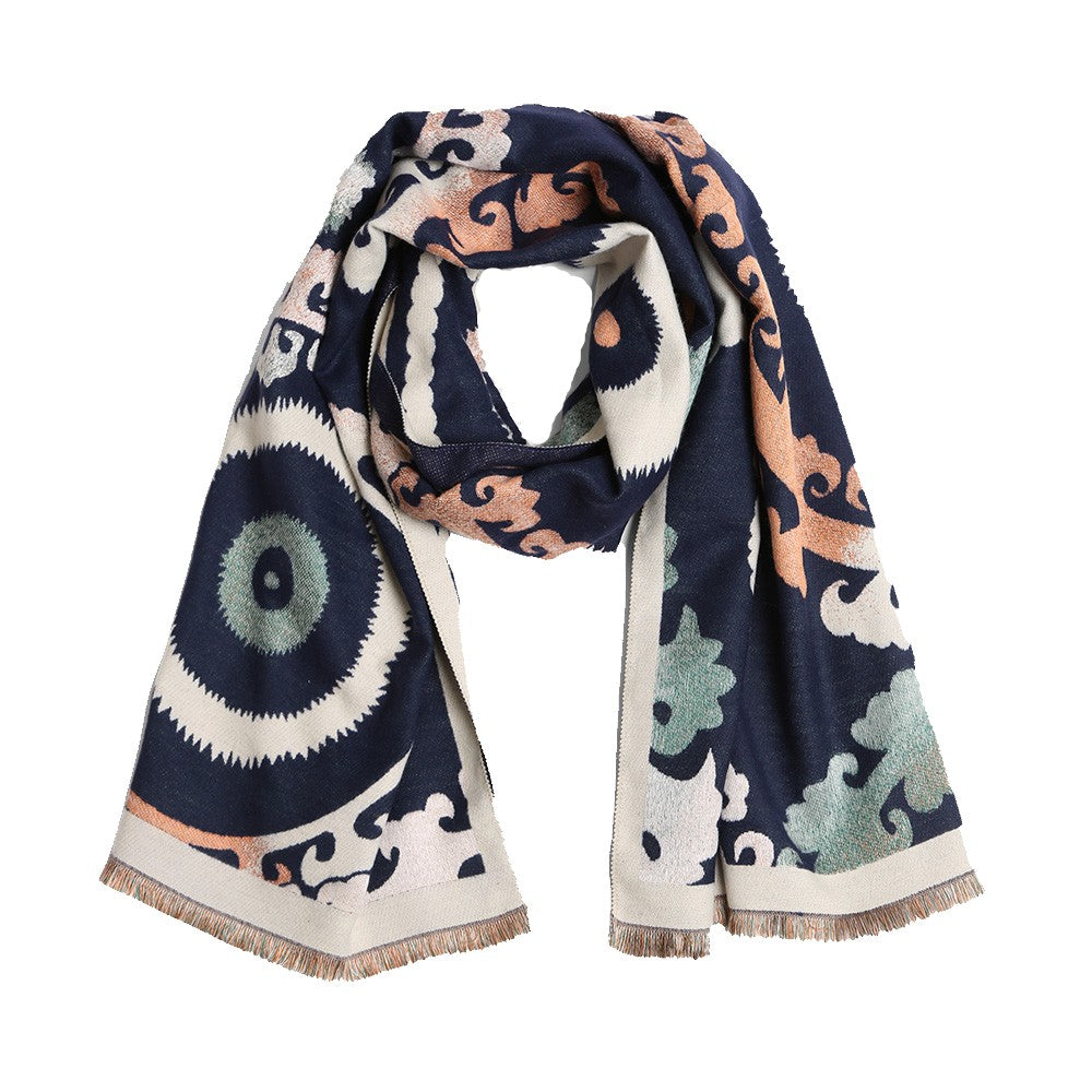 Tribal Suzani Oblong Scarf (Navy Blue)