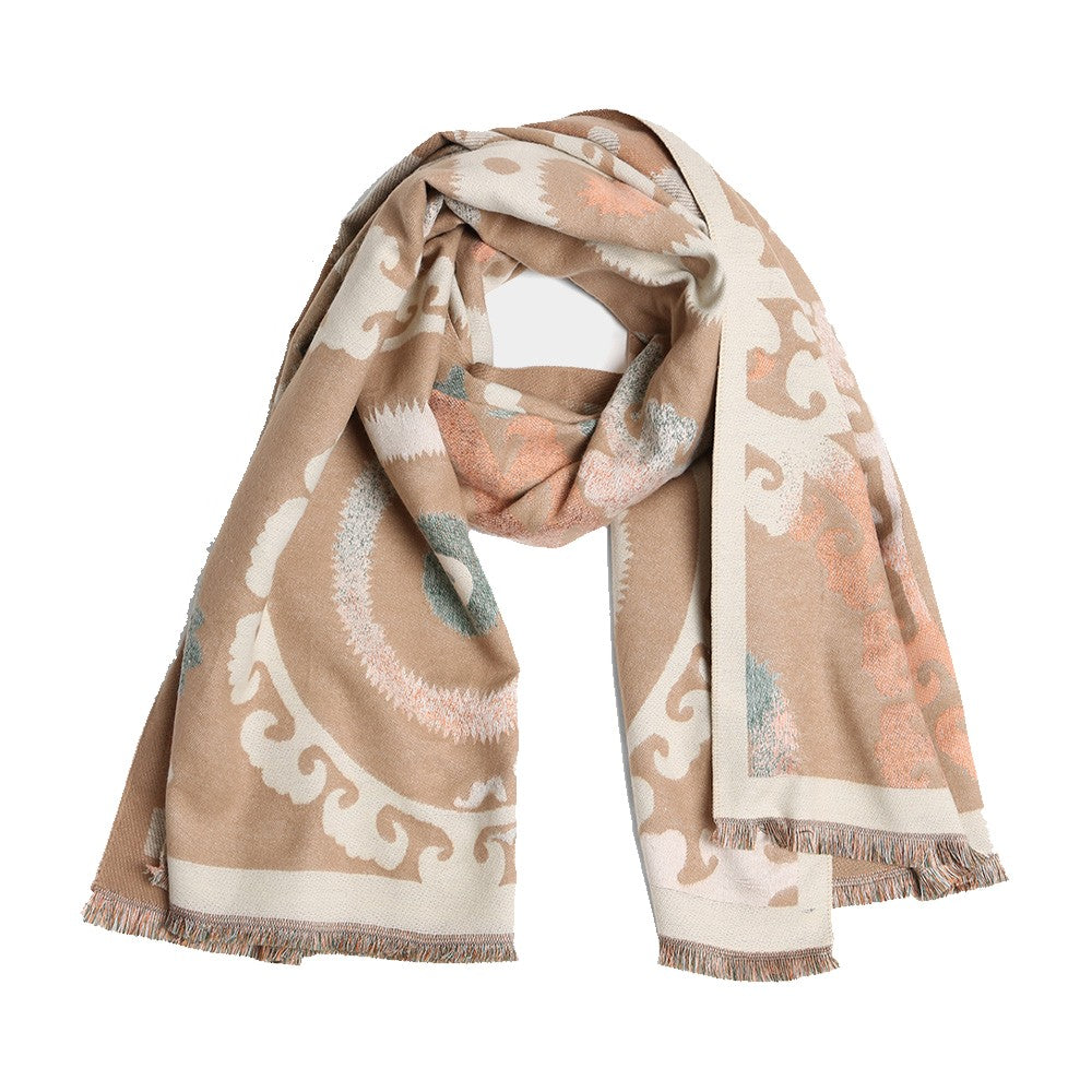 Tribal Suzani Oblong Scarf (Beige)