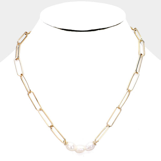 Triple Freshwater Pearl Chain Necklace