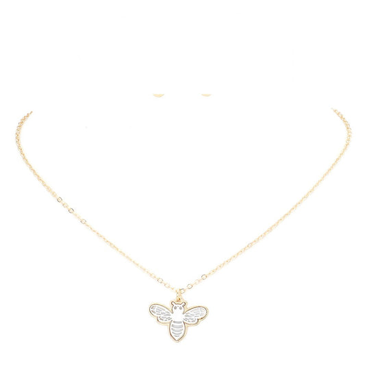 Two Tone Metal Honey Bee Pendant Necklace (G&S)