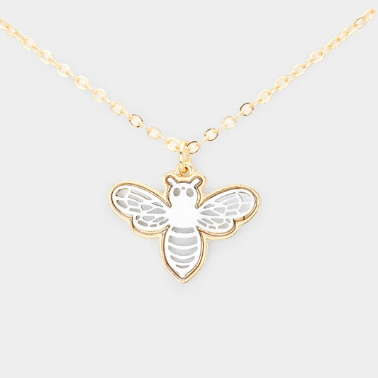 Two Tone Metal Honey Bee Pendant Necklace (G&S)
