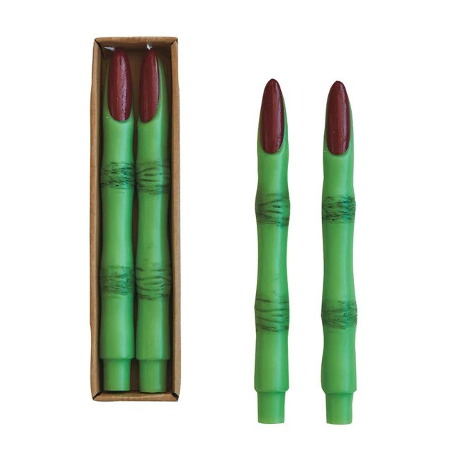 Green Witch Finger Shaped Taper Candles in Box (Set of 2)