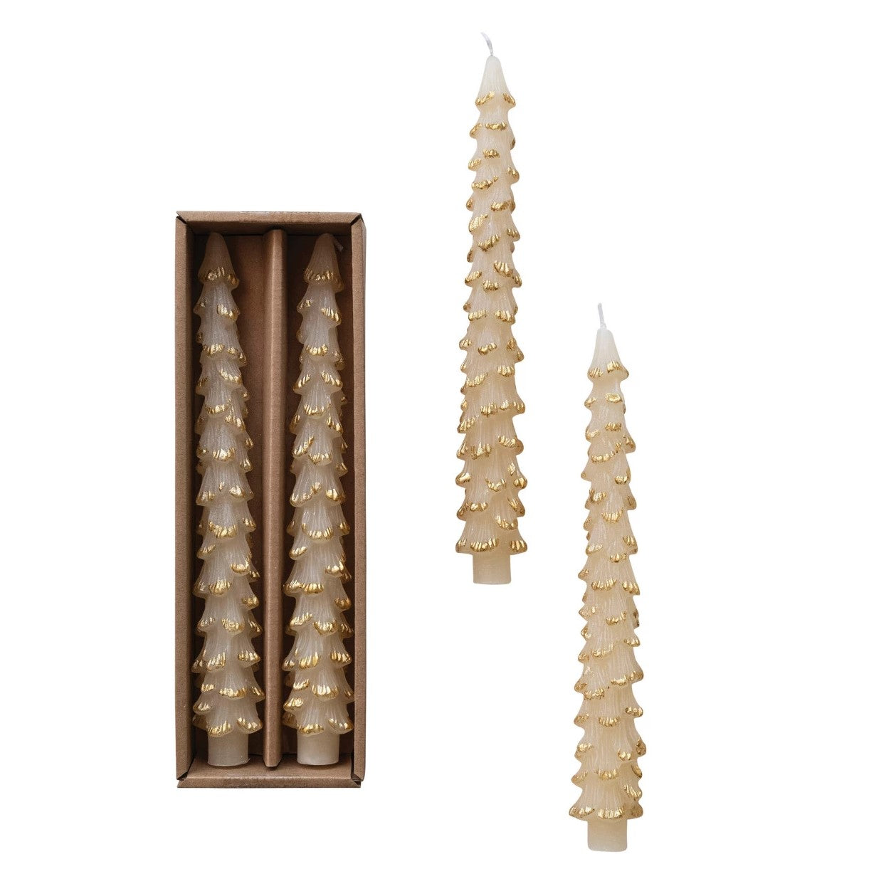 Tree Shaped Taper Candles, Set of 2 (Eggnog , Ivory with Gold Tips)