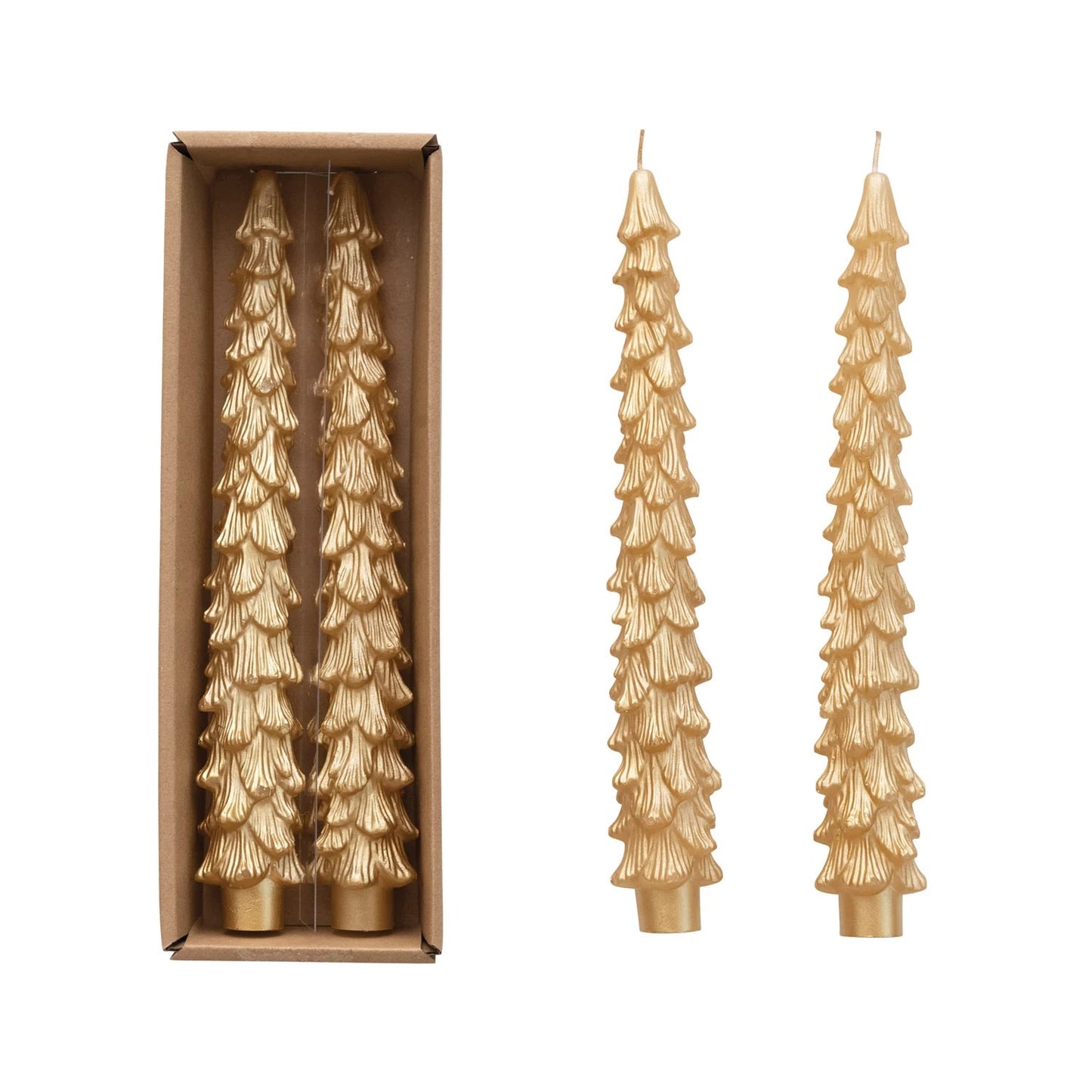Tree Shaped Taper Candles, Set of 2 (Gold)