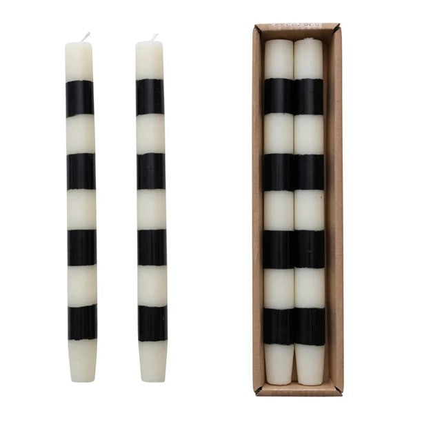 Striped Taper Candles in Box (Black and White, Set of 2)