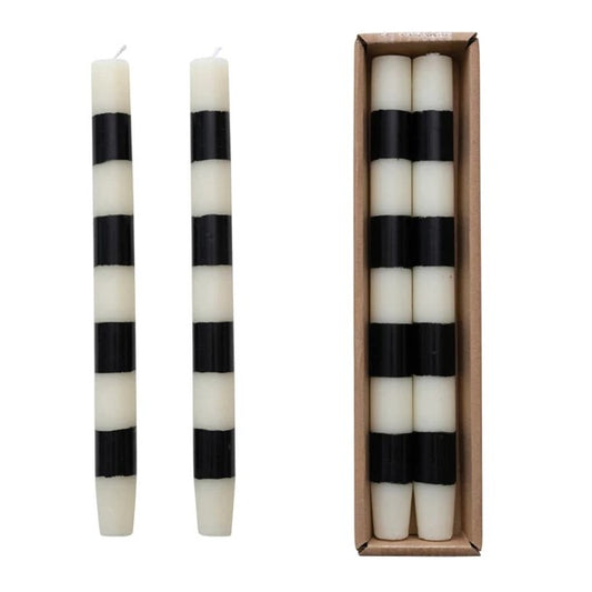 Striped Taper Candles in Box (Black and White, Set of 2)
