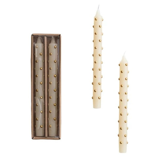 Hobnail 3D Gold Dots Taper Candles in Box, Set of 2 (Cream)