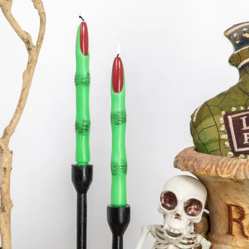Green Witch Finger Shaped Taper Candles in Box (Set of 2)