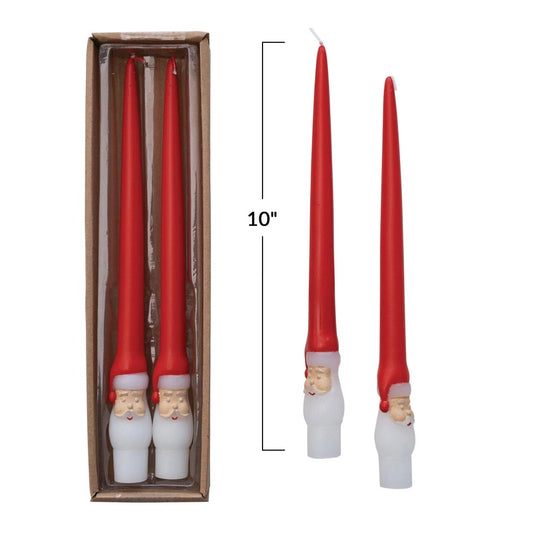 Santa Taper Candles in Box, Red & White