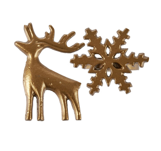 Gold Winter Napkin Rings (set of 4, Reindeer & Snowflakes)