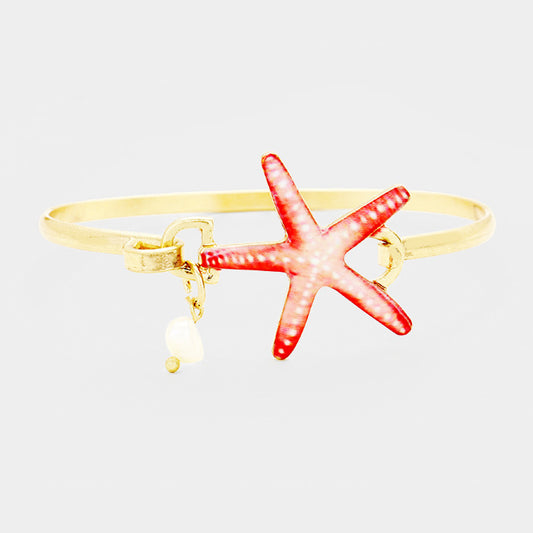 Watercolor Starfish Freshwater Pearl Charm Hook Bracelet