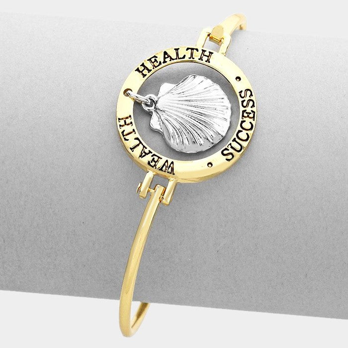 "Wealth Health Success" Scallop Shell Hook Bracelet