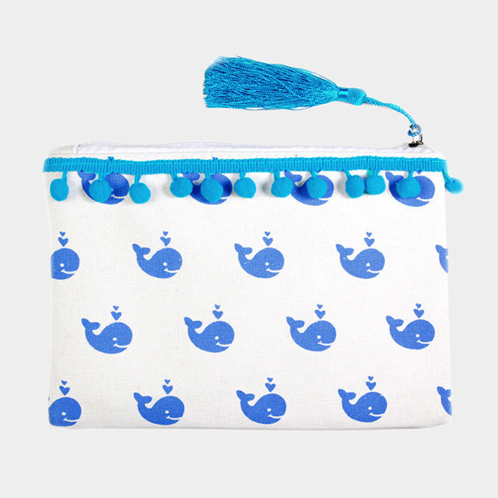 Tiny Pom Pom Tassel Pouch Bag (Blue Whale)
