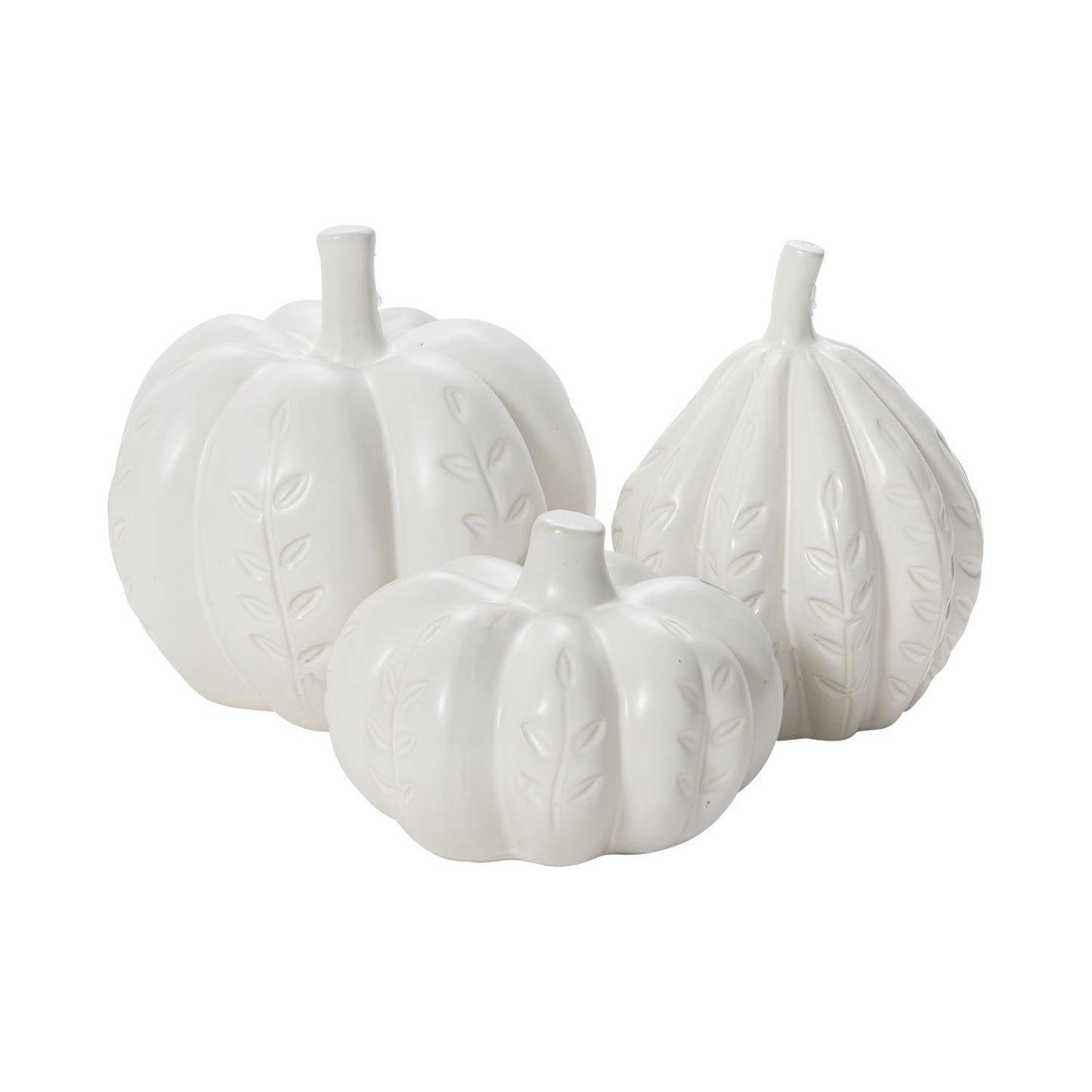 White Carved Ceramic Garner Pumpkins (Set of 3)