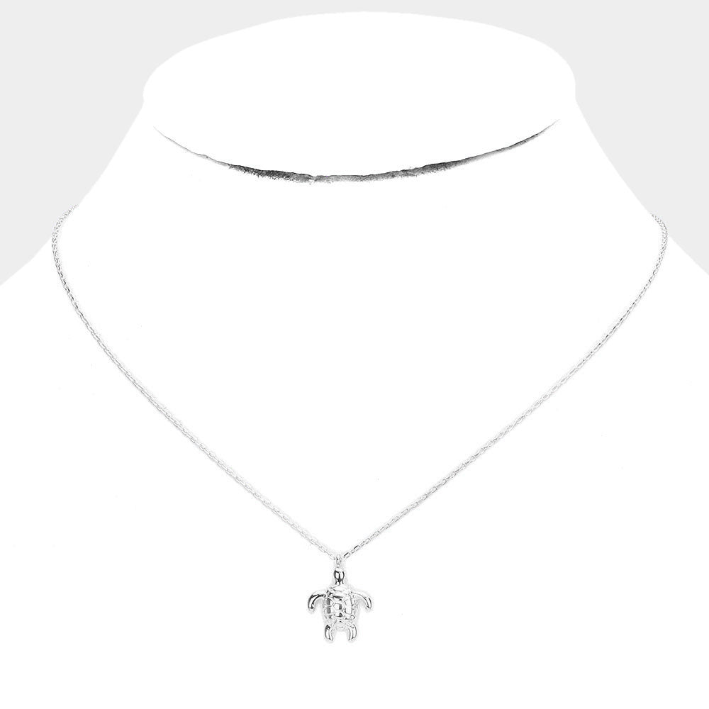 White Gold Dipped Sea Turtle Pendant Necklace