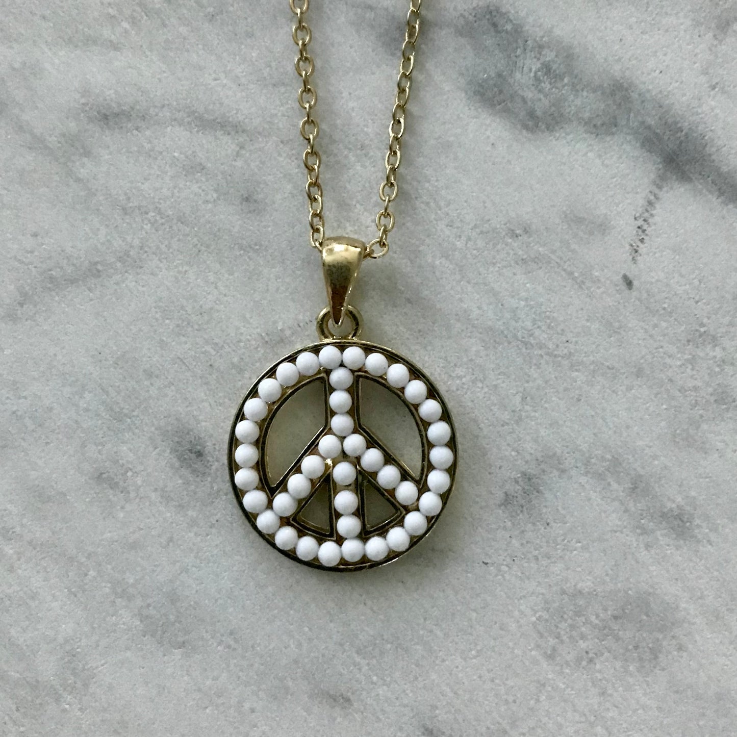 Beaded Peace Pendant Necklace - White