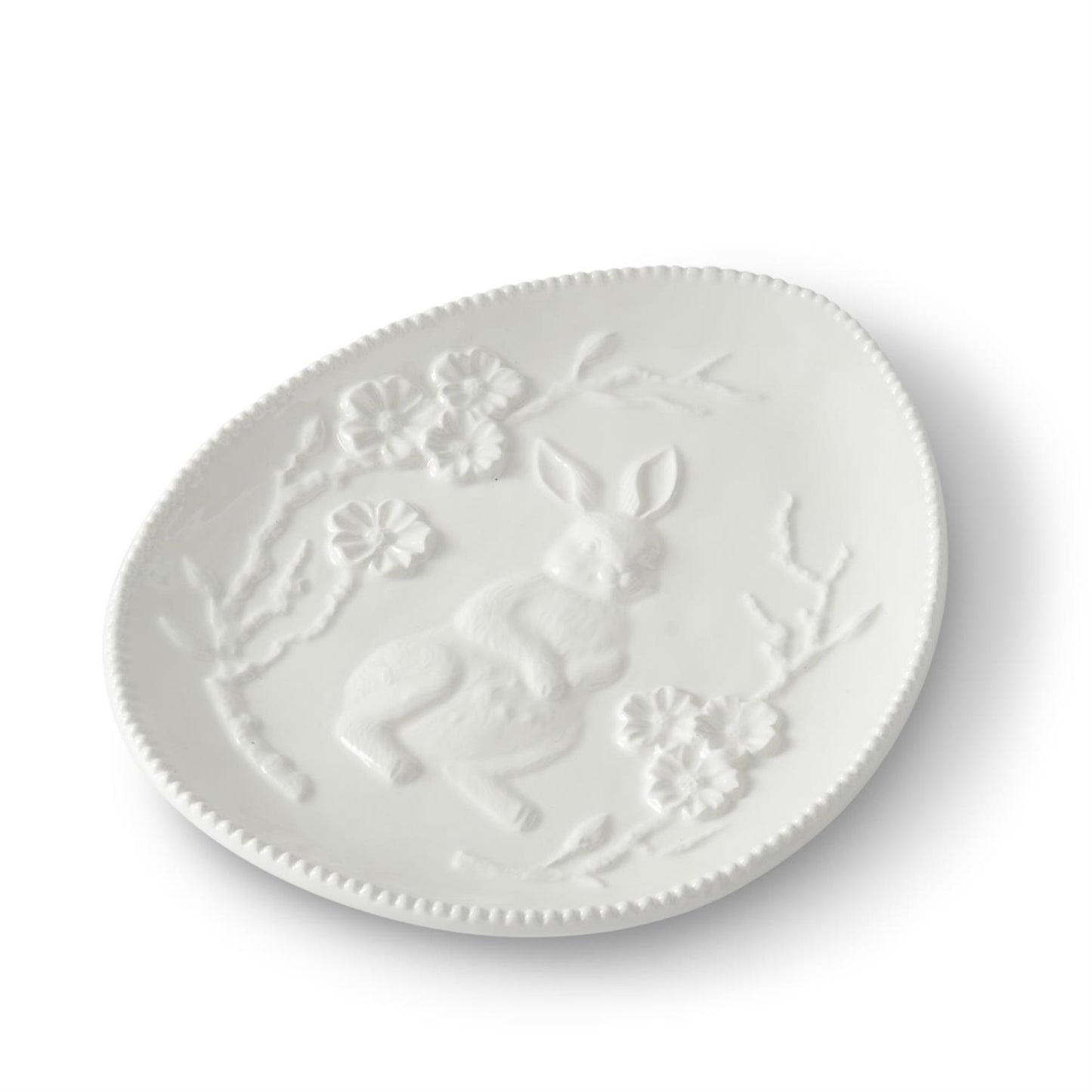 White Ceramic Easter Bunny Rabbit Embossed Egg Plate