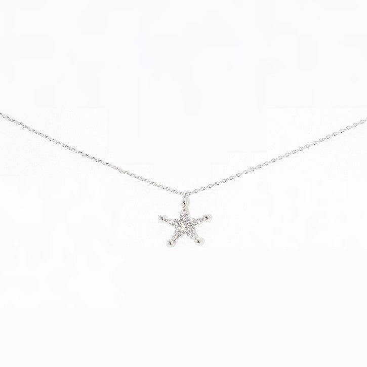 White Gold Dipped CZ Pavé Star Pendant Necklace
