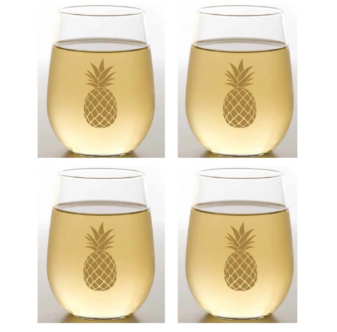 Gold Pineapple Stemless Shatterproof Wine Glasses (Set of 4)