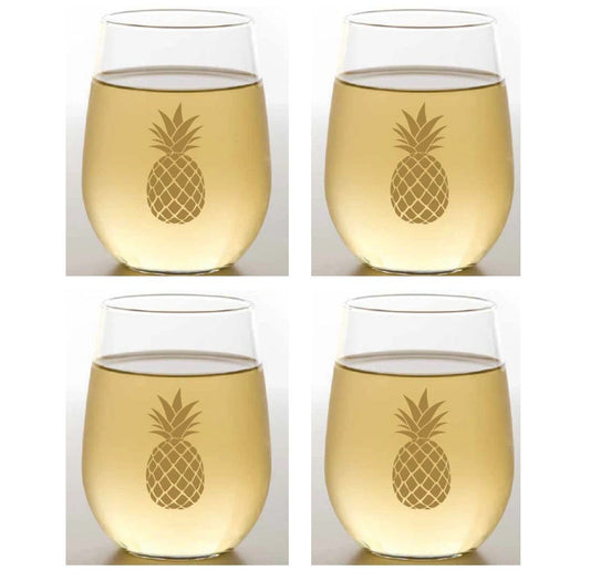 Gold Pineapple Stemless Shatterproof Wine Glasses (Set of 4)