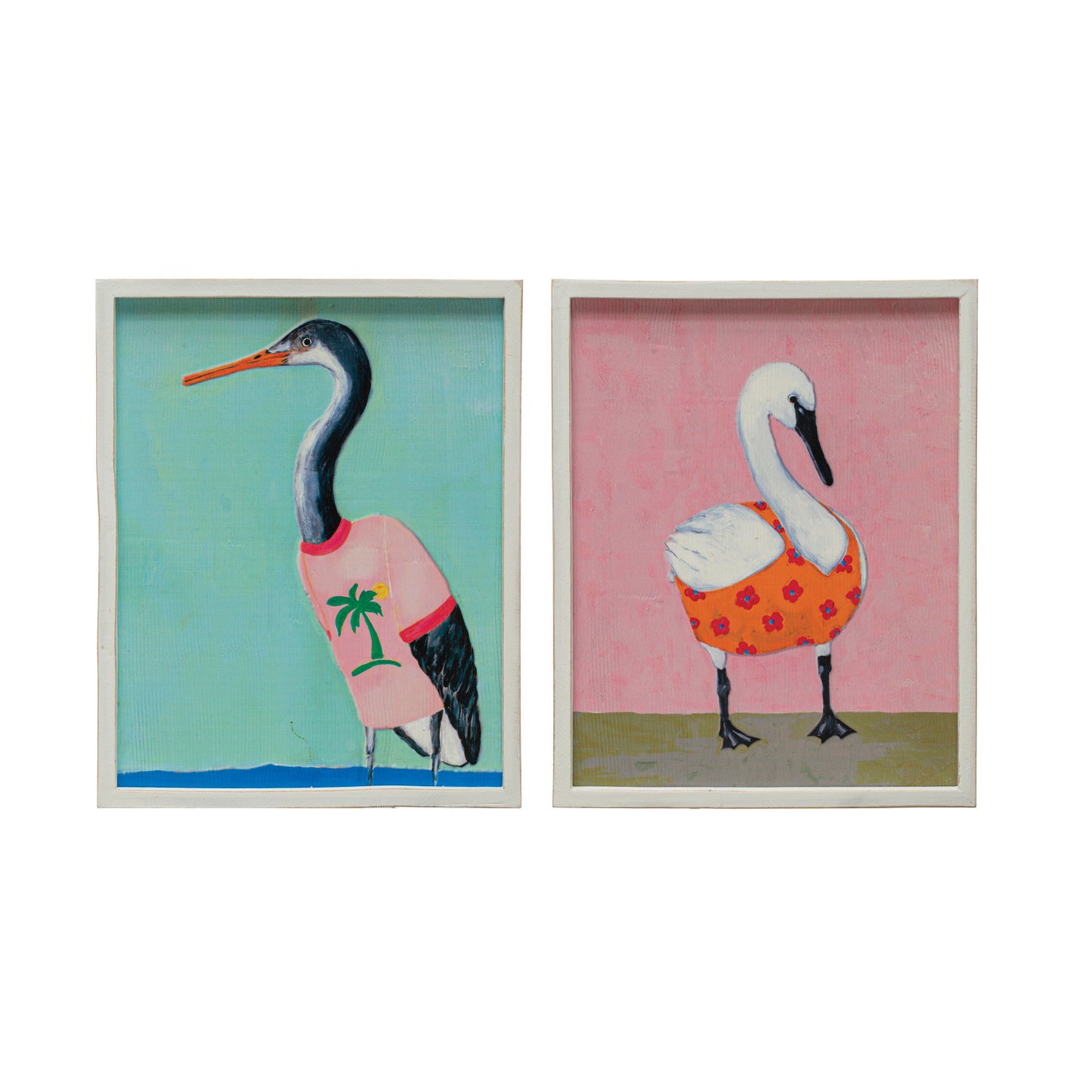 Tropical Bird in Clothes Wood Framed Wall Art Décor (Painting)
