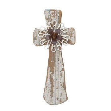 Wood & Metal Cross (White)