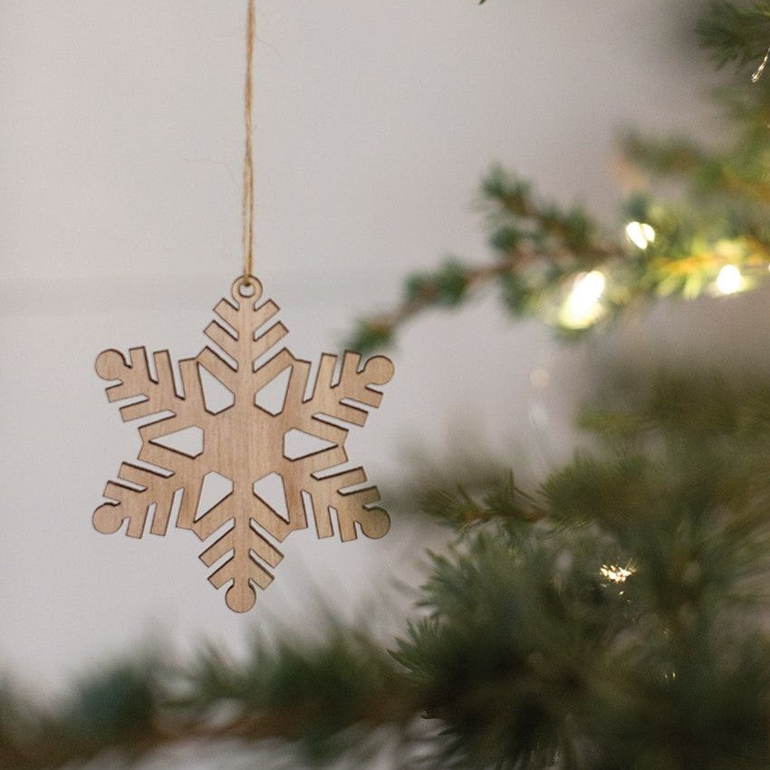 Wood Snowflake Christmas Tree Ornament (Set of 12)