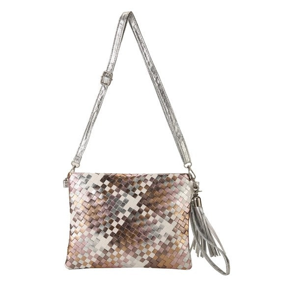 Woven Faux Leather Clutch Handbag Purse (assorted colors)