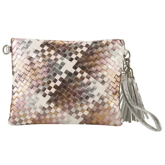 Woven Faux Leather Clutch Handbag Purse (assorted colors)